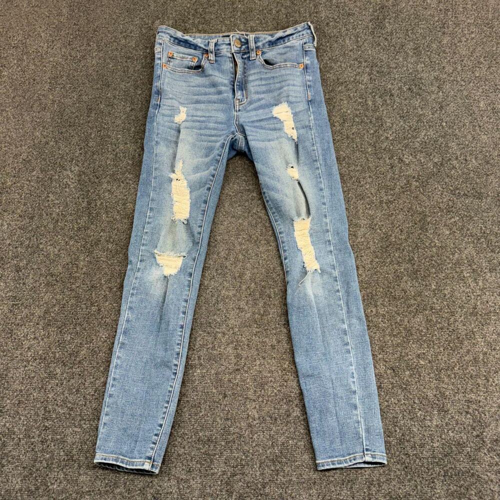 Aéropostale Jeans Womens 4 Blue High Rise Ripped Denim Jeggings Slim Fit Pants